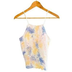 Sim and Sam - Square Neck Spaghetti Strap Tank Top Pastel Tie-Dye